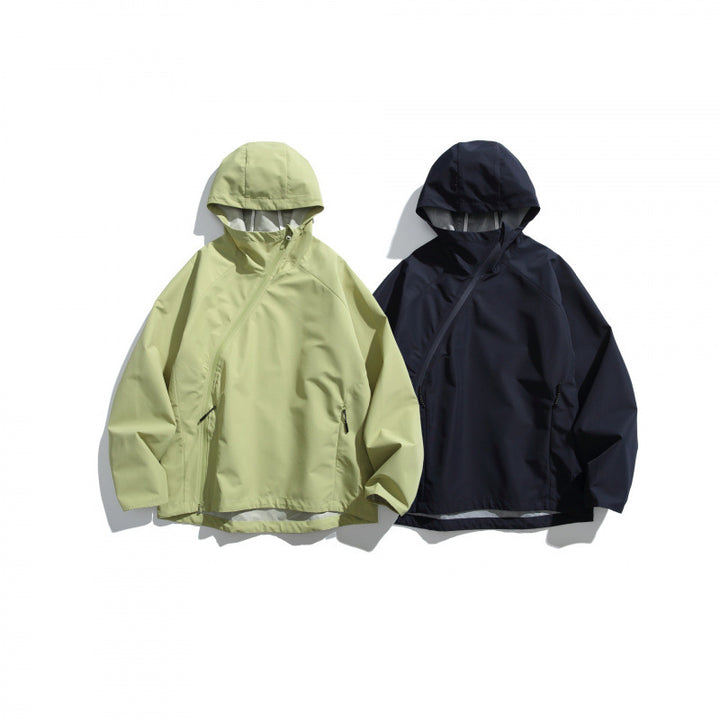 Unisex Lightweight Tech Rain Jacket with Asymmetrical Zipper Amarae