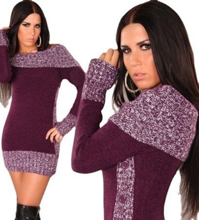 Ladies Elegant Knit Dress with Off-the-Shoulder Neckline and Button Details Lune London