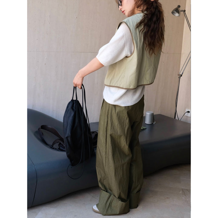 Women's Lightweight Padded Vest with Round Neckline, Contrast Piping and Button Placket Amarae