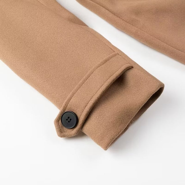 Women Maxilength double-breasted trench coat made of wool blend with tie belt and shoulder flap Amarae