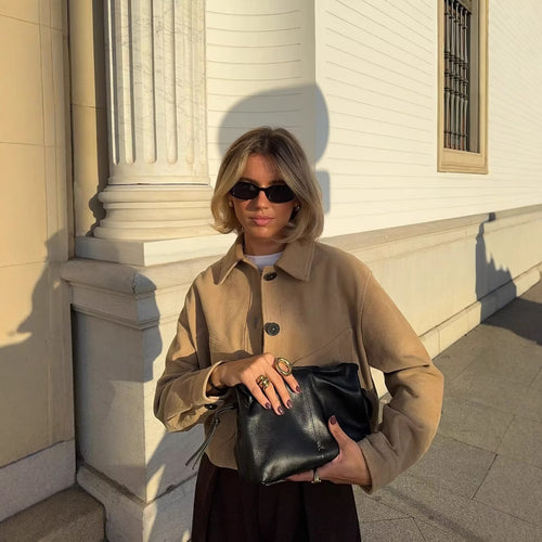 Casual cropped suede jacket for women with snap button closure Amarae