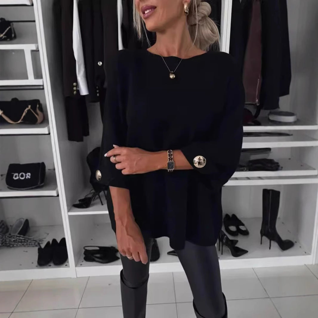 Ladies elegant and comfortable oversized sweater with decorative button details Lune London