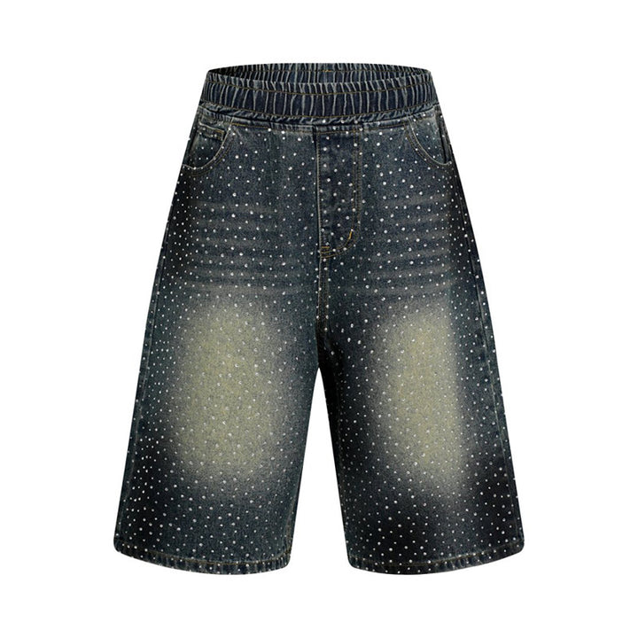 Women's high-waisted denim culotte shorts with comfort waistband and subtle polka dot pattern Amarae