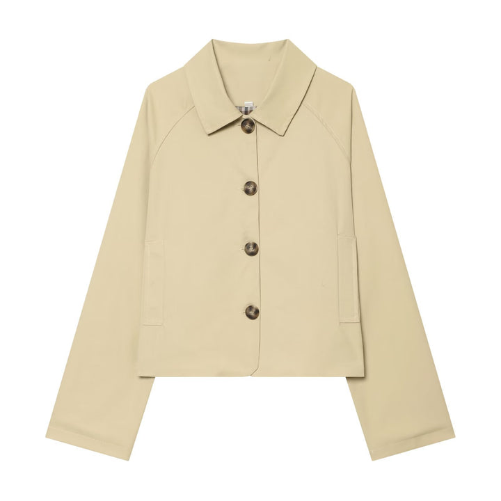 Ladies Cropped Transition Jacket with Raglan Sleeves and Horn Button Placket Amarae
