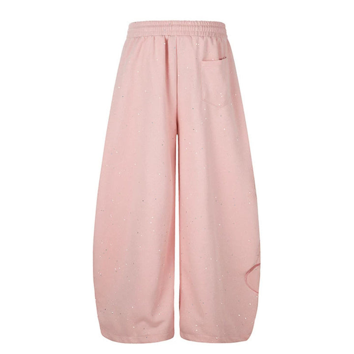 Women Extra Wide Palazzo Sweatpants with Comfort Waistband and Glitter Detail