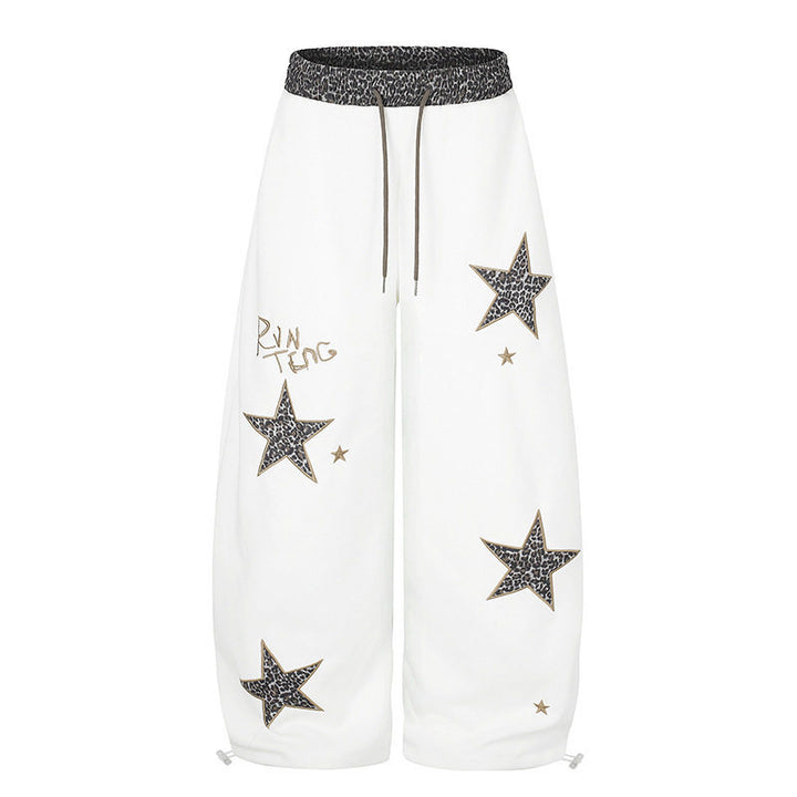 Women's Extra Wide Palazzo Sweatpants with Leo Waist, Star Appliqués and Drawstring Amarae