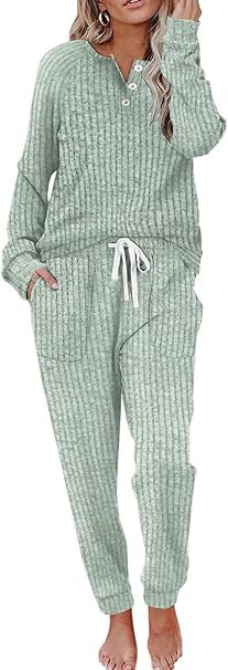 Ladies Comfortable Loungewear Set with Elastic Waist and Button Details Lune London