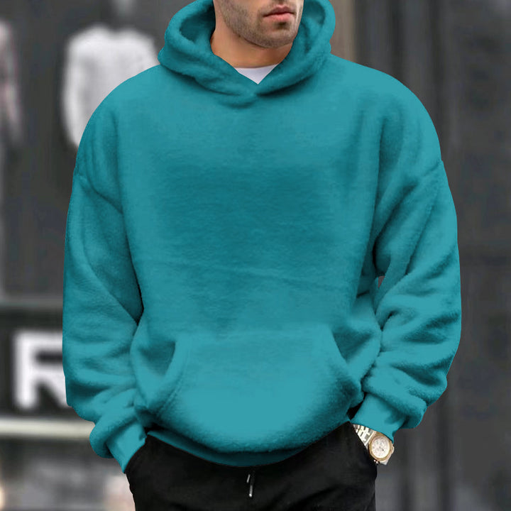 Oversized fleece pullover for men with practical pockets and hood Lune London