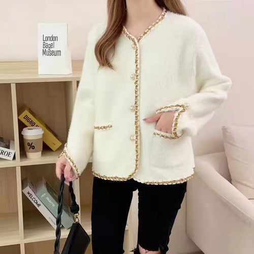 Ladies Elegant knitted cardigan with decorative pearl buttons and fine structure Amarae