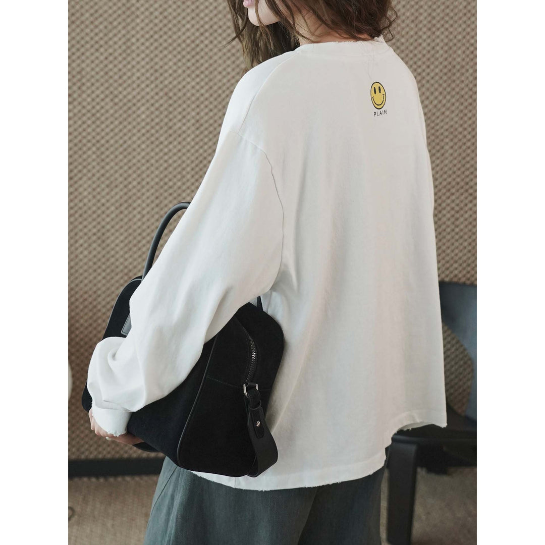 Women's Boxy Sweatshirt with Raw Edge Trim and Dropped Shoulder Amarae