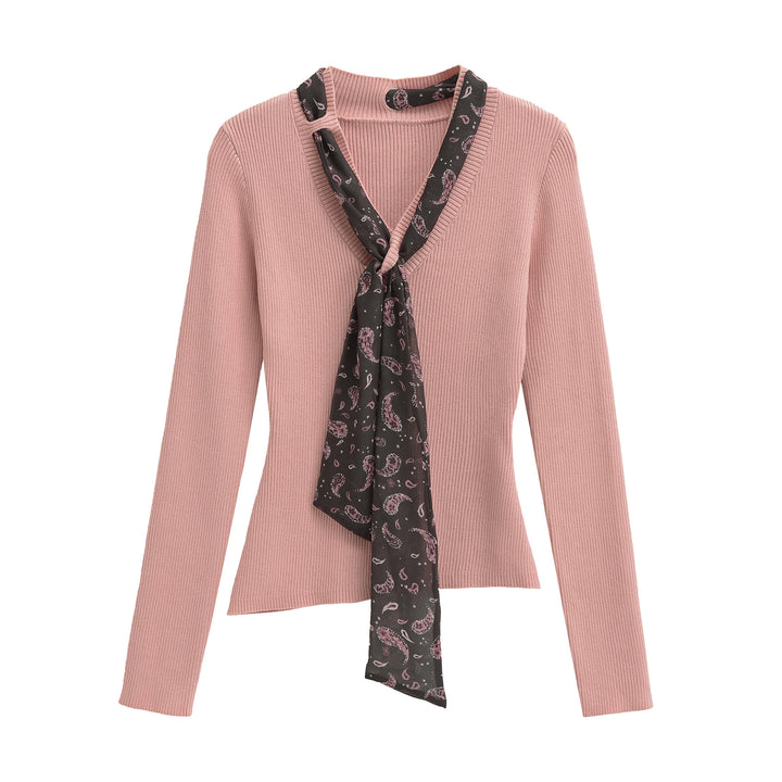 Women's fine knit pullover with threaded paisley scarf Amarae