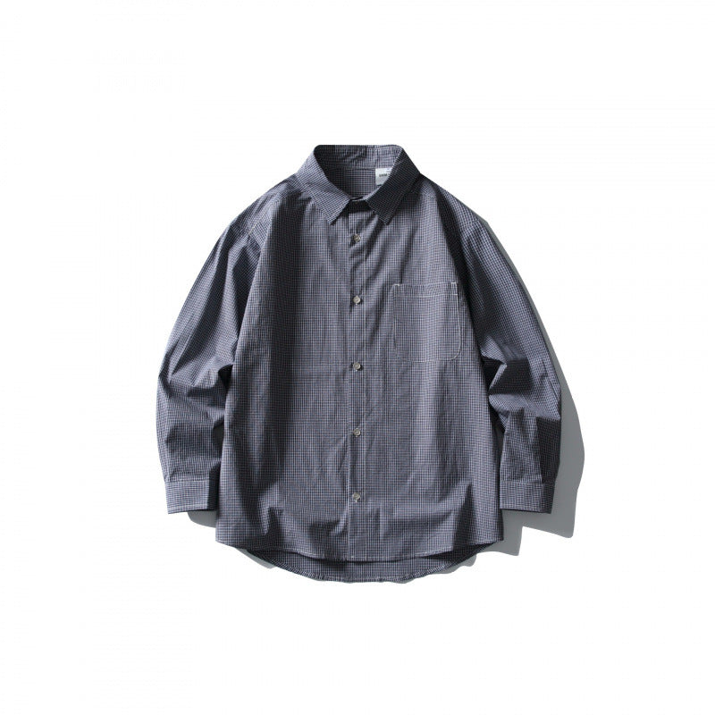 Men's loosely cut oversized shirt with fine Vichy check, chest pocket and rounded hem Amarae