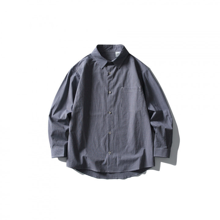 Men's loosely cut oversized shirt with fine Vichy check, chest pocket and rounded hem Amarae