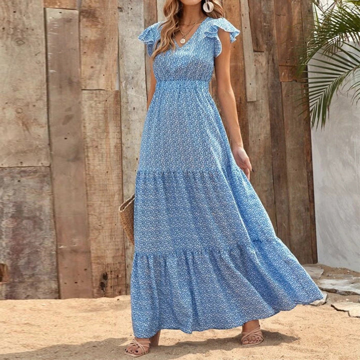 Maxi dress for women with ruffle and V-neck Lune London
