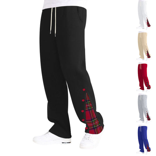 Men's comfortable casual pants with side button details and combined plaid pattern Amarae