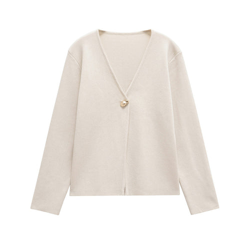 Ladies elegant cardigan with V-neck and decorative button Amarae