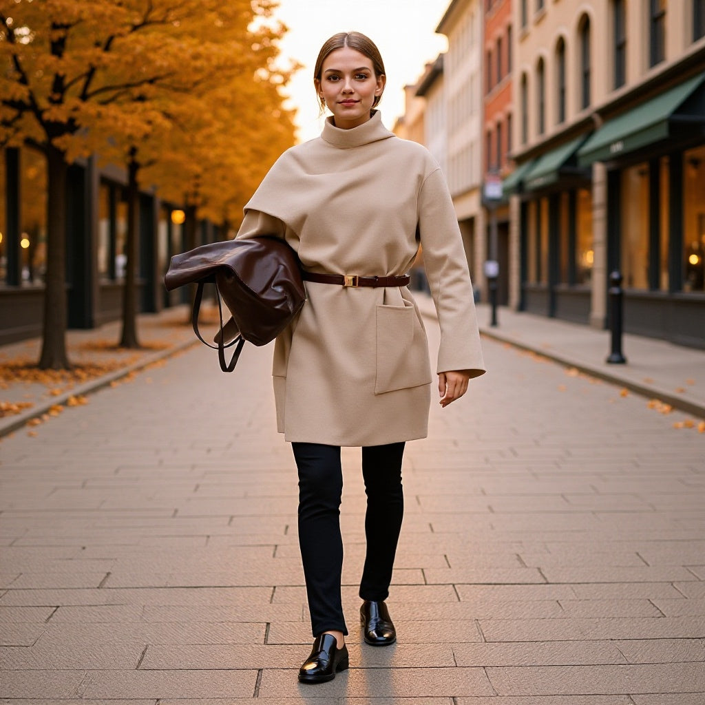 Women's short coat with high roll collar, cape detail, and patch pocket Amarae