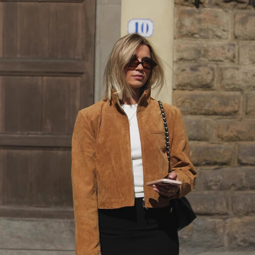Short faux leather jacket for women with stylish collar and practical pockets Amarae