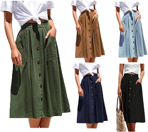 A-Line Button Front Skirt for Women with Pockets Amarae