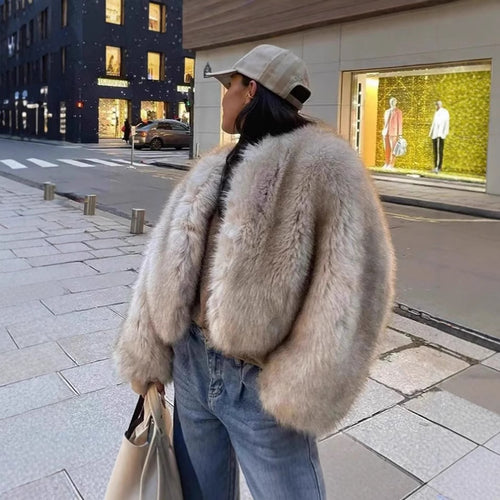 Ladies luxurious plush jacket with V-neck Amarae