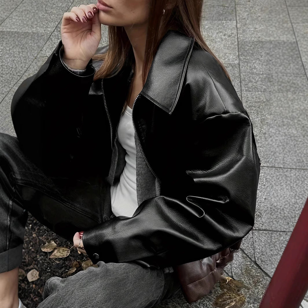 Women's leather jacket in vintage style with high-quality texture Lune London