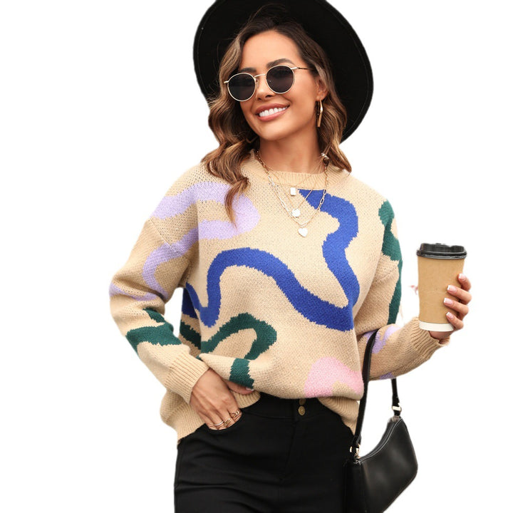 Pull en tricot à la mode pour femmes avec des motifs abstraits et un matériau doux Chic & Stil