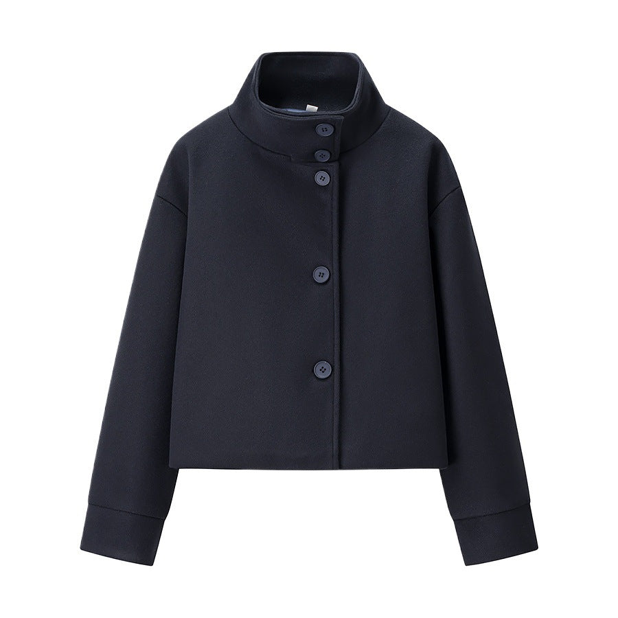 Transitional jacket for women with high collar and button details Lune London