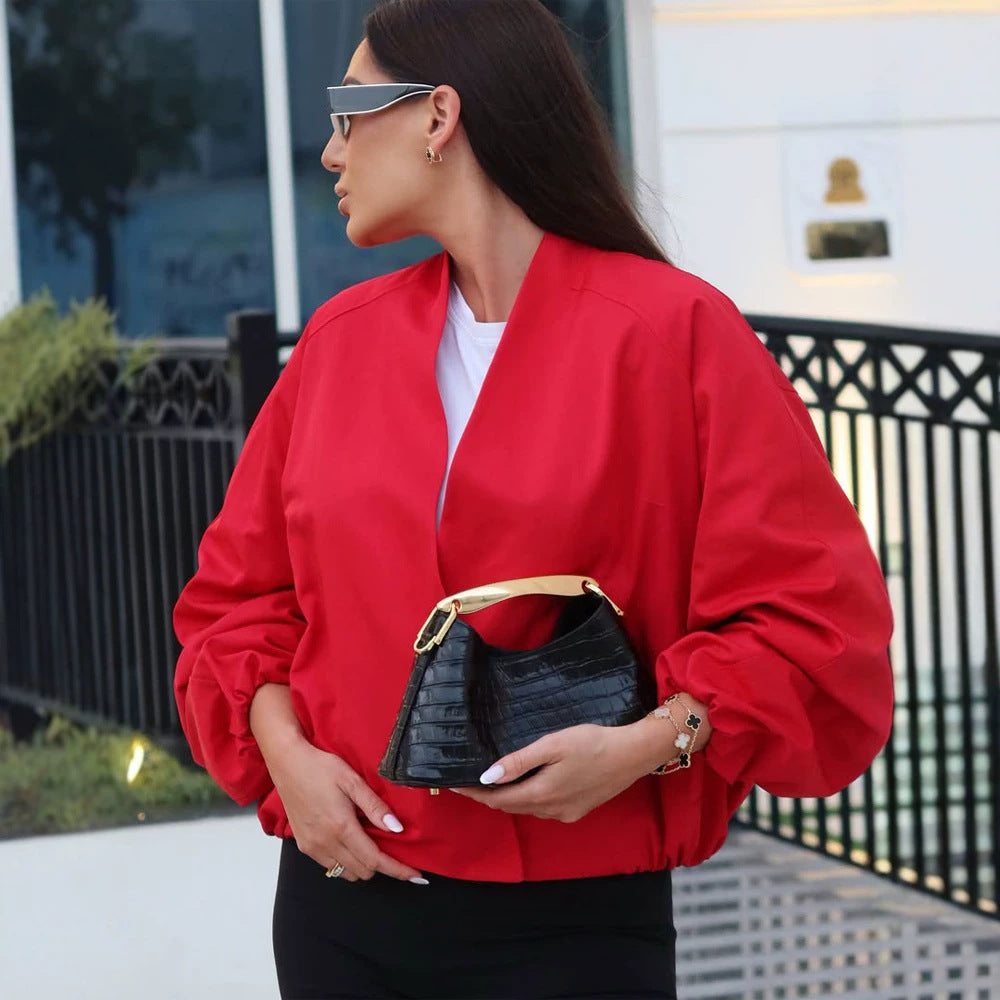 Women short cut oversized wrap jacket with balloon sleeves Amarae