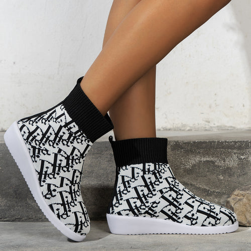 Fashionable synthetic boots for women with creative pattern and elastic shaft Amarae