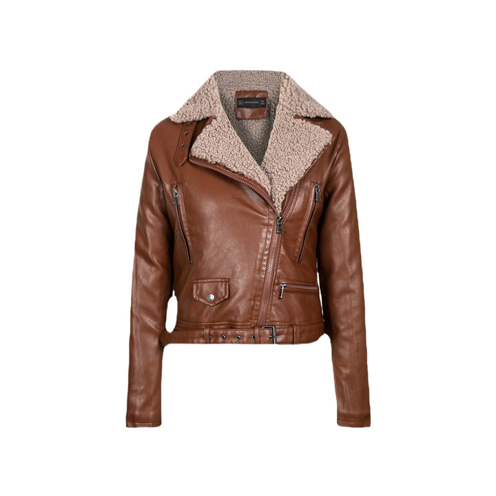 Stylish sheepskin biker jacket for ladies with double zip closure and adjustable belt Lune London