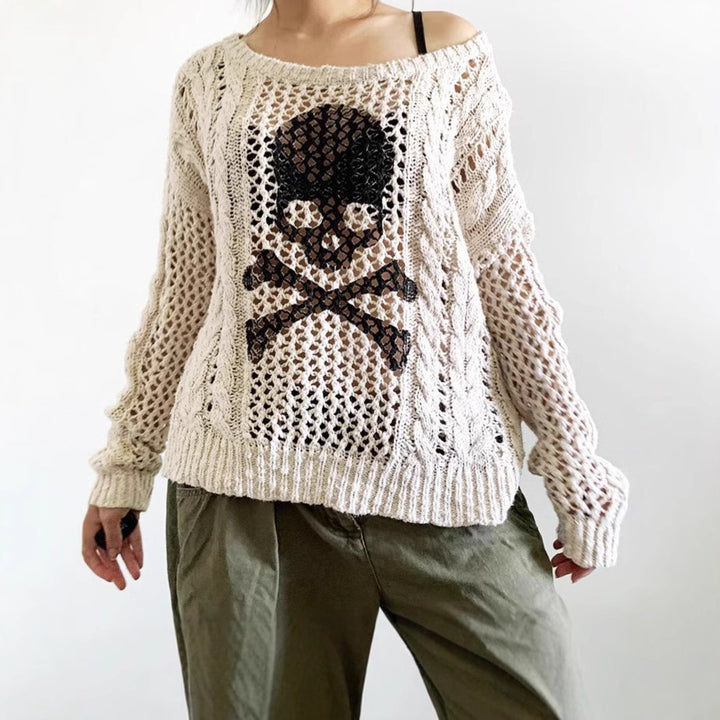 Thick knit sweater for women with skeleton pattern Lune London