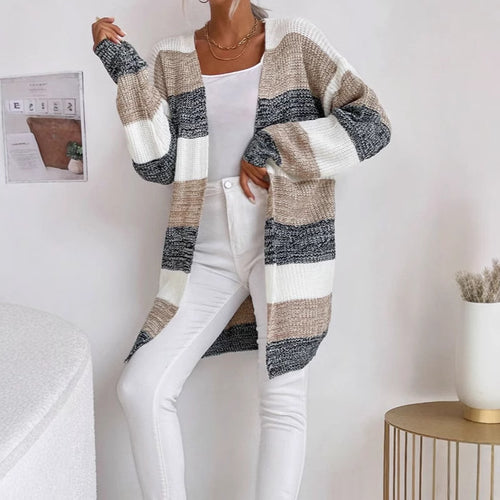 Cardigan tricot femme avec un motif rayé décontracté et une coupe ouverte Chic & Stil