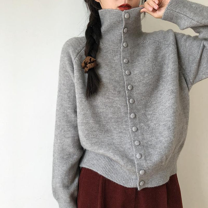 Women's knit jacket with modern turtleneck and button details Lune London