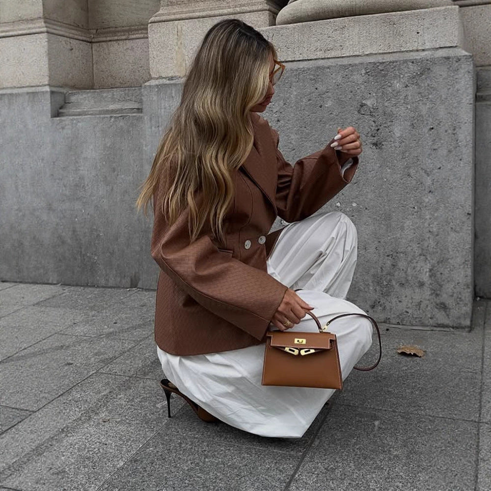 Women's Boxy Blazer with tailored draping and structured faux leather look Amarae