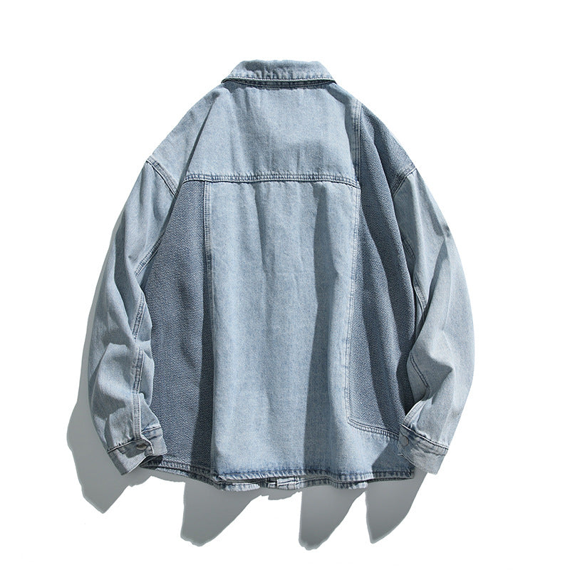 Unisex Oversized Jeans Jacket with Contrasting Woven Panels and Snap Button Closure Amarae