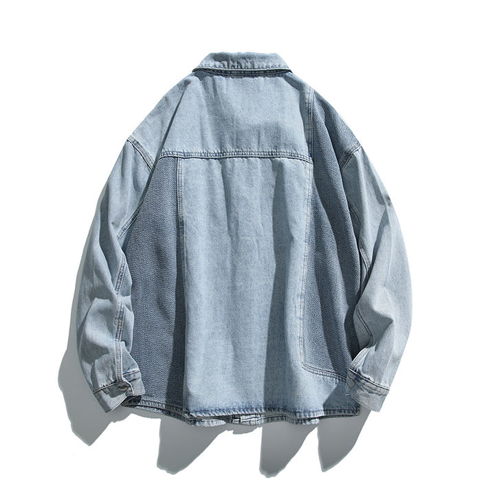 Unisex Oversized Jeans Jacket with Contrasting Woven Panels and Snap Button Closure Amarae