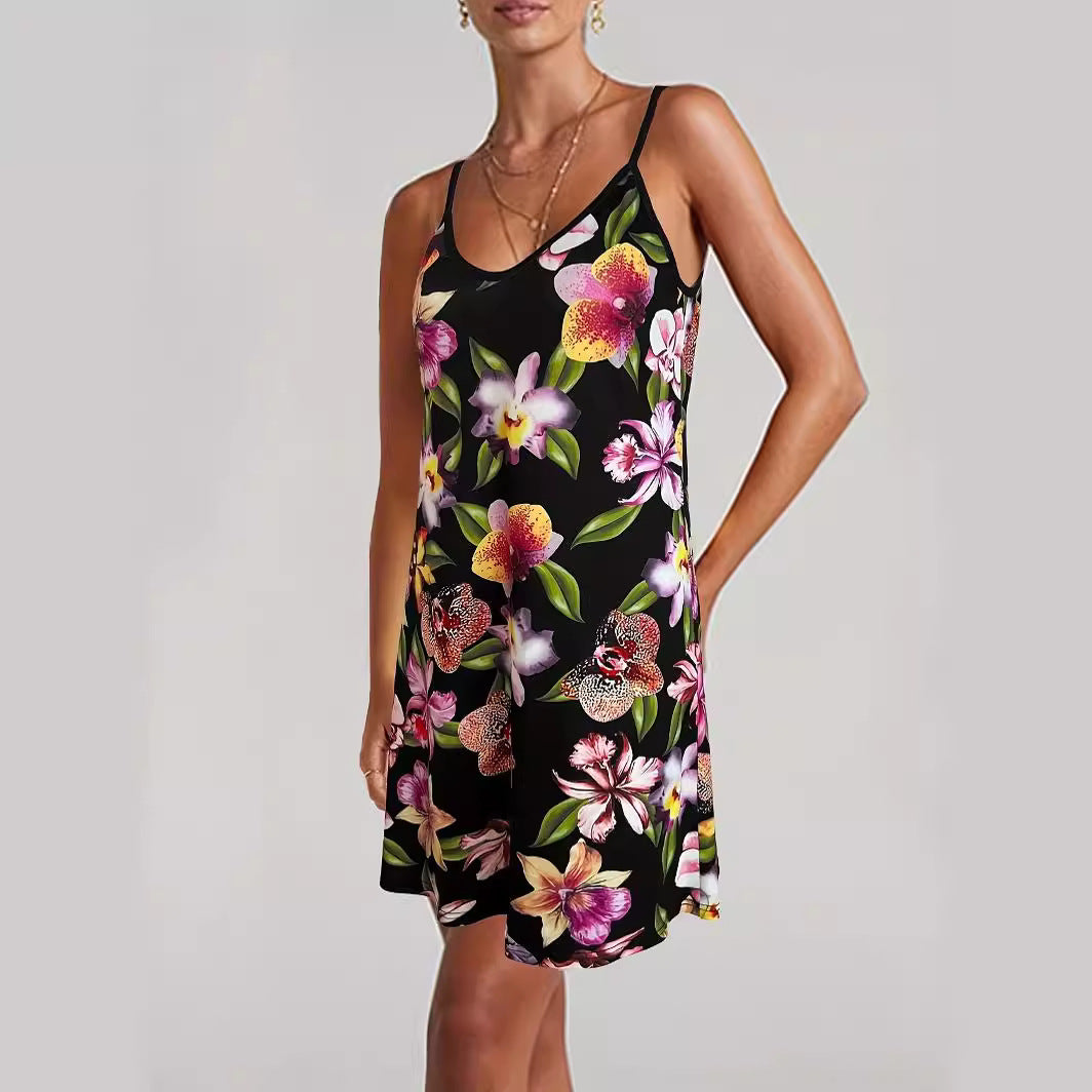 Ladies floral pattern spaghetti straps mini dress Lune London