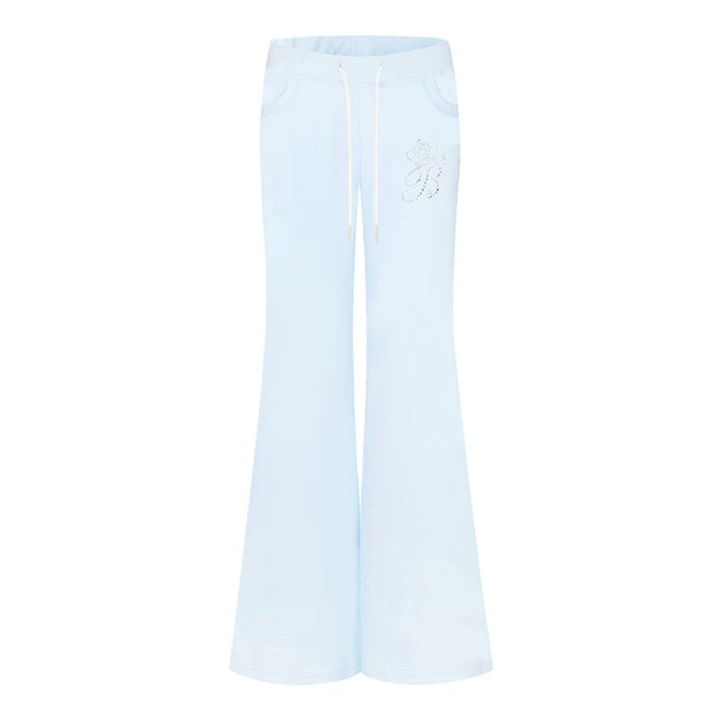 Women Flared Lounge Pants with High Comfort Waistband, Drawstring and Rhinestone Logo Amarae