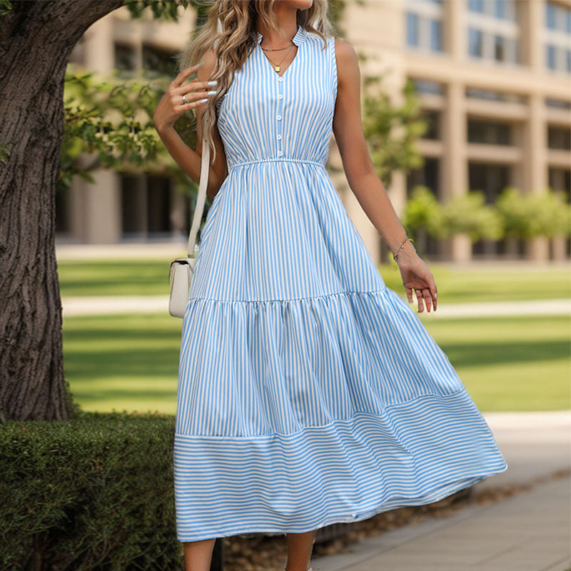 Striped maxi dress for ladies with button design Lune London