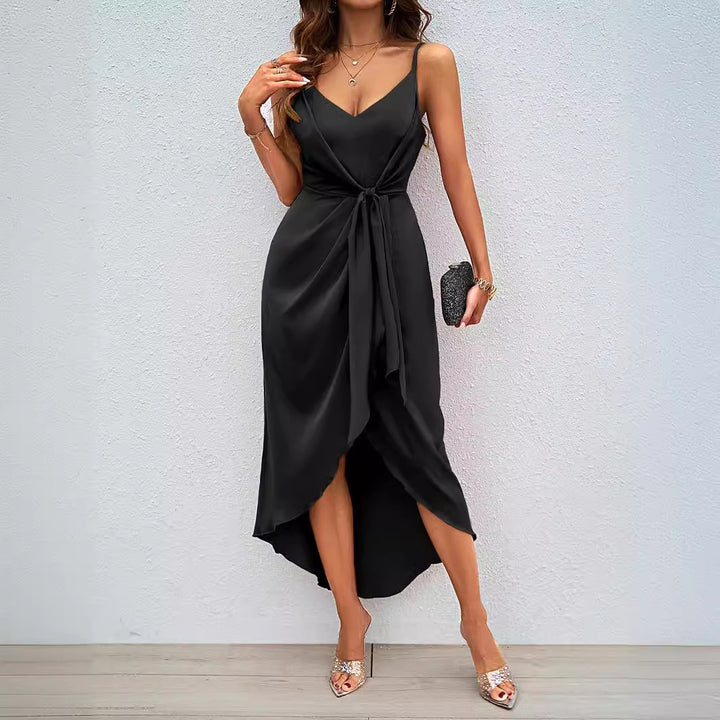 Women's midi dress with sophisticated wrap design and adjustable straps Lune London