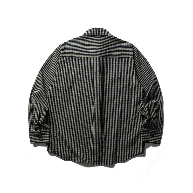 Men's Oversize Check Shirt made of textured cotton blend with chest pockets Amarae