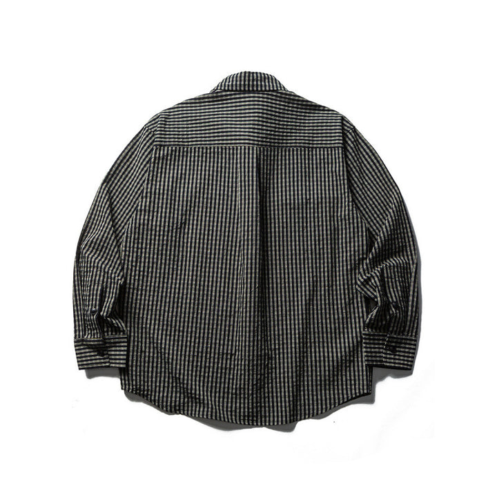 Men's Oversize Check Shirt made of textured cotton blend with chest pockets Amarae