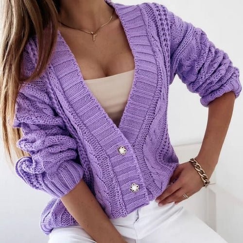 Women's chunky knit cardigan with deep V-neck and comfortable fit Amarael
