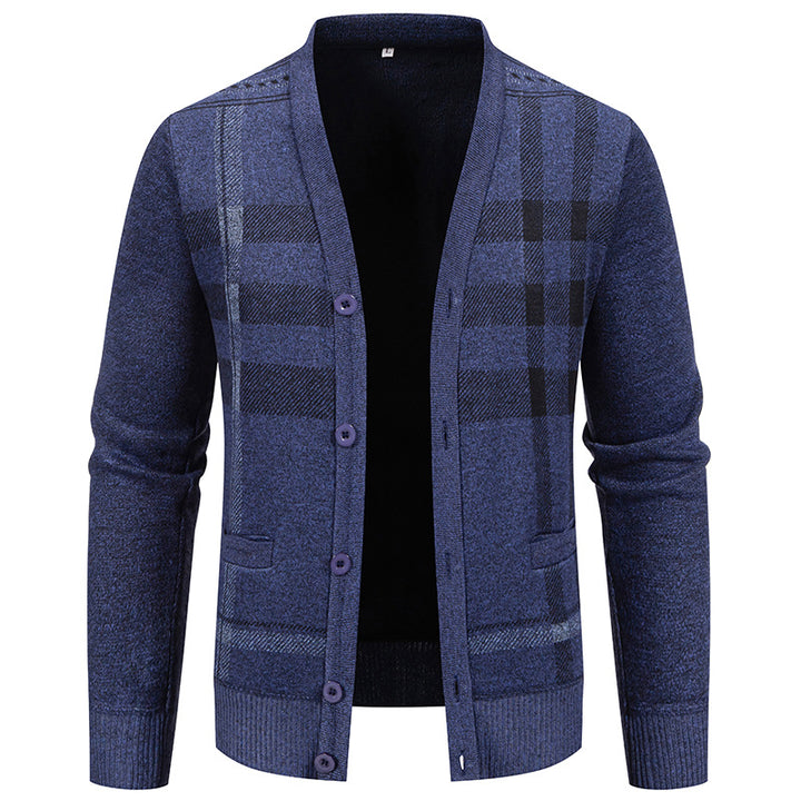 Men's knit jacket with a trendy plaid pattern and practical buttons Lune London