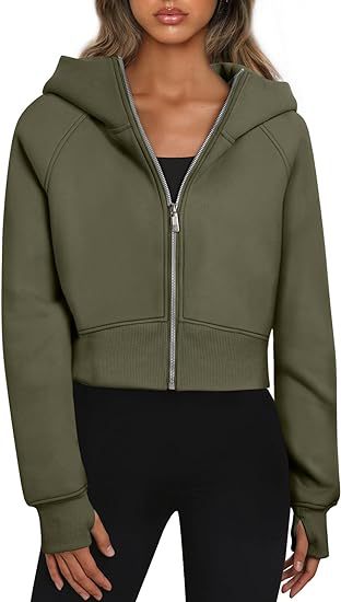 Ladies Crop Sweat Jacket with Zipper and Hood Lune London
