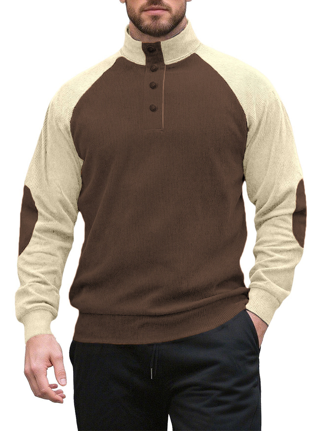 Knitted sweater for men with modern high collar and button placket Lune London