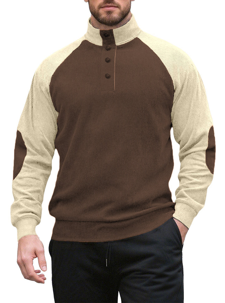 Knitted sweater for men with modern high collar and button placket Lune London