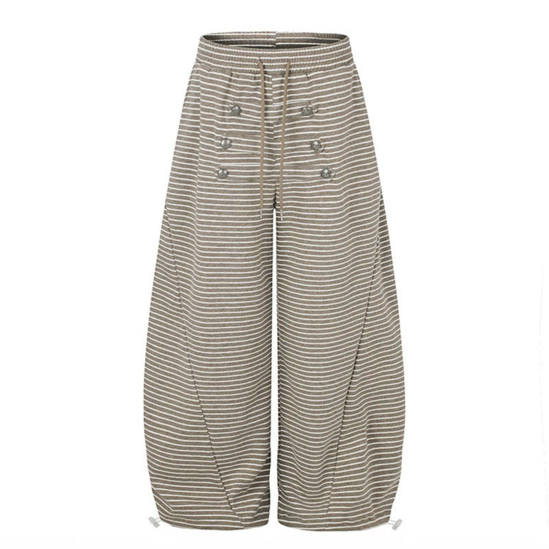 Women's Wide Palazzo Culotte Sweatpants with Drawstring Waistband and Decorative Button Placket Amarae