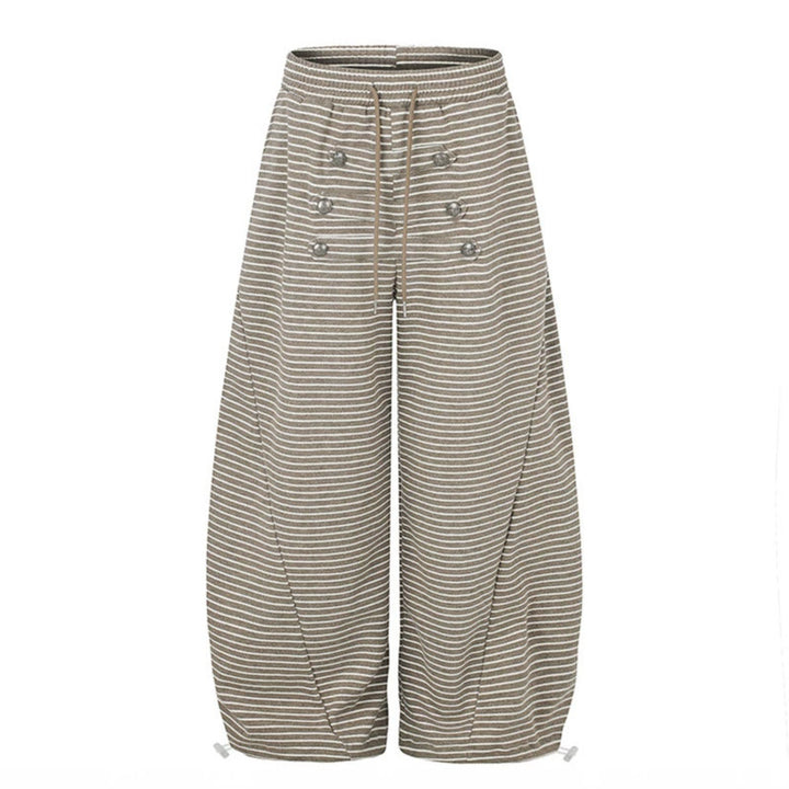 Women's Wide Palazzo Culotte Sweatpants with Drawstring Waistband and Decorative Button Placket Amarae