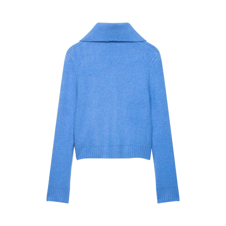 Women's chunky knitted short jacket with zipper, wide collar and ribbed hem Amarae